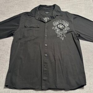 Imperious Button Down Shirt Mens 3XL Black  Gothic Winged Cross Studded